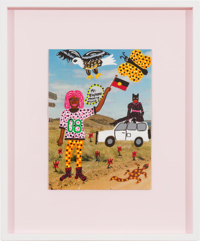 Kaylene Whiskey Kaylene Making Movie, 2022; acrylic on page from found book; 27.6 x 20.1 cm; 47 x 39 cm (framed); enquire