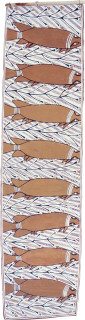 George Milpurrurru Barramundi, 1989; natural ochre pigments on Stringybark; 153 x 40 cm; enquire