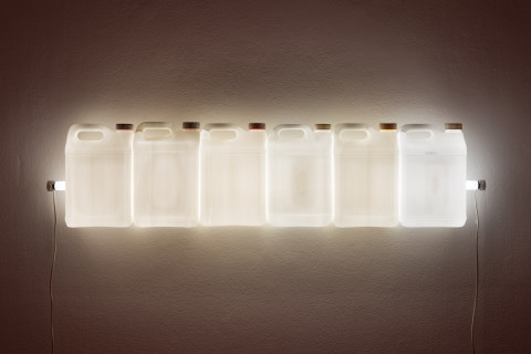 Bill Culbert Strait (White), 2015; fluorescent light, plastic bottles; 30 x 120 x 12 cm; enquire