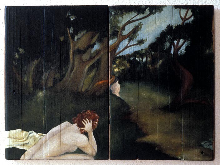 Vivienne Shark LeWitt The Elders, 1986; oil on wood; 24 x 32.5 cm; enquire