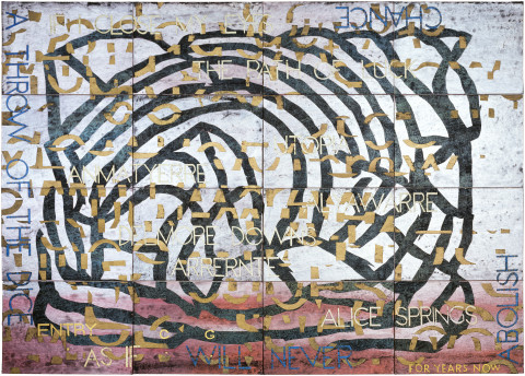 Imants Tillers Nature Speaks: CG, 2009; acrylic, gouache on 16 canvasboards, no. 85872 ? 85887 ; 102 x 143 cm; enquire