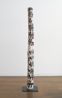 Nyapanyapa Yunupingu Larrakitj 1, 2014; 4673S; natural earth pigments on hollow log; 208 x 15 x 15 cm; Enquire