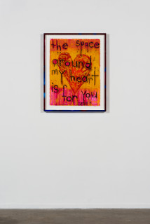installation view; Del Kathryn Barton the space around my heart is for you, 2022; oil pastel, oil stick and gouache on handmade paper, hand finished frame; 90 x 71.5 cm; enquire