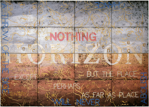 Imants Tillers Nature Speaks: CE, 2005; acrylic, gouache on 16 canvasboards nos. 71966 - 71981; 101.6 x 142.2 cm; enquire