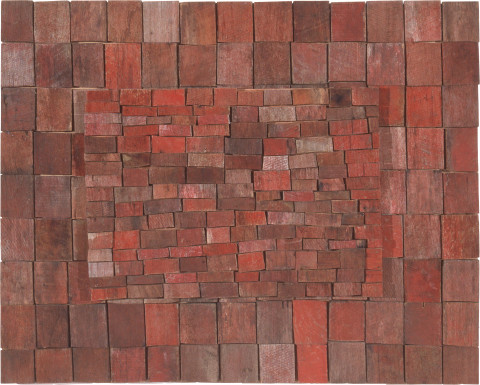 Rosalie Gascoigne Wild Strawberries, 1995; sawn wood on craftboard; 75 x 93.5 cm; enquire