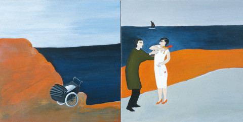 Vivienne Shark LeWitt The Making of Leopold, 1984; acrylic on wood, 2 panels; 56 x 28 cm; enquire