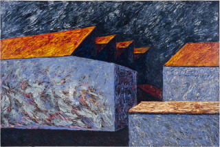 Mandy Martin Factories 3, 1982; oil on canvas; 120 x 180 cm; enquire