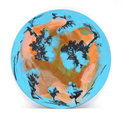 Tony Clark Landscape, 2005; acrylic and permanent ink on canvasboard; 18 cm diameter; enquire