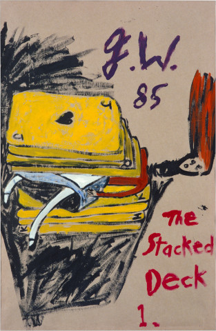 Jenny Watson The Stacked Deck, 1985; acrylic and gouache on brown paper; approx. 76.2 x 55.9 cm; enquire