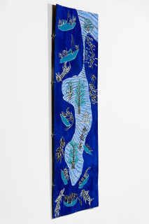 Dhambit Munuŋgurr Gunyaŋara, 2025; 4092-25; acrylic and earth pigment on bark; 223 x 87 cm; enquire