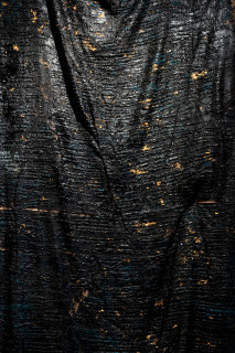 Kirtika Kain Midnight (detail), 2025; tar on hessian, stones, gold leaf and acrylic paint; 329 x 885 x 35 cm; dimensions variable; enquire