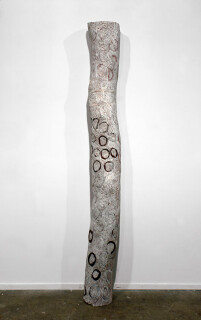 Nyapanyapa Yunupiŋu Black Circles, 2012; 4230Q; natural earth pigments on bark; 196 x 28 x 28 cm; enquire