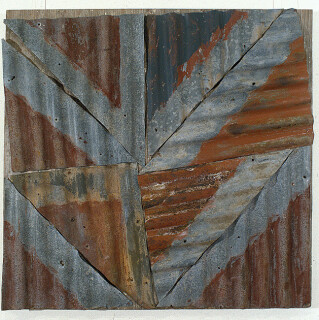 Rosalie Gascoigne Rose Red City #6, 1992-93; corrugated iron on wood; 150 x 150 cm; enquire
