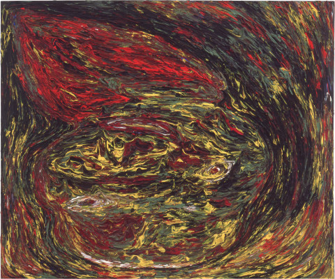 Dale Frank The birth (rubber ball burning), 1984; acrylic on canvas; 100 x 120 cm; enquire