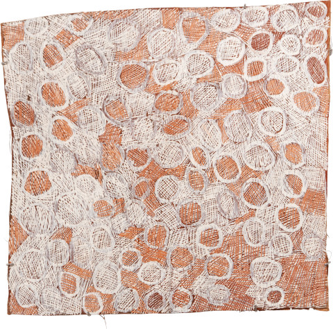 Nyapanyapa Yunupiŋu Mangutji #8, 2010; 3906T; Natural earth pigments on bark; 77 x 83 cm; enquire