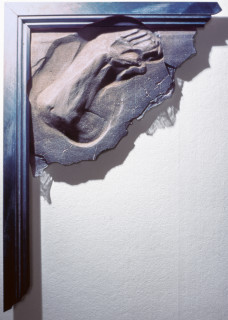 Heather Dorrough Small cast and frame, 1985; plaster, sand, fibre, acrylic paint, charcoal on board; 106 x 70 x 6 cm; enquire