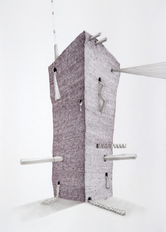 Teppei Kaneuji Tower #2, 2009; Ball-point pen & pencil on paper; 54.5 x 38 cm; enquire