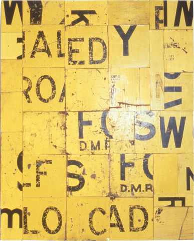 Rosalie Gascoigne Golden Mean, 1988; sawn reflective road-signs on plywood; 122 x 98 cm; enquire
