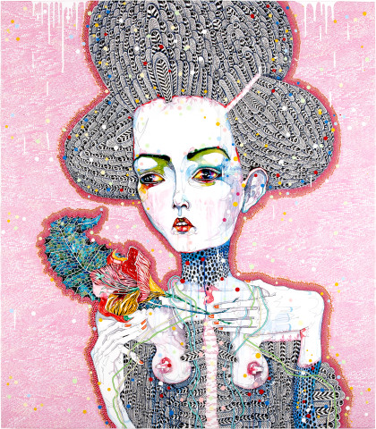 Del Kathryn Barton satellite fade-out 3, 2011; acrylic, gouache, watercolour and ink on polyester canvas; 163 x 143 cm; enquire