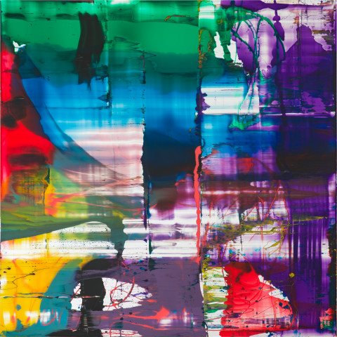 Dale Frank Hugh and Evan met while working at Woolworths at Revesby but now they both work at the Revesby Council swimming pool, 2020; tinted varnish, epoxyglass, on Perspex; 200 x 200 cm; Enquire