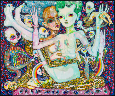 Del Kathryn Barton here with us....the pleasure brain, 2019; acrylic on French linen; 200 x 240 cm; Enquire