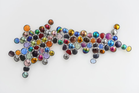 Jim Lambie Cool Under Heat, 2019; sunglass lens, lead came; 51 x 106 x 4.5 cm; enquire