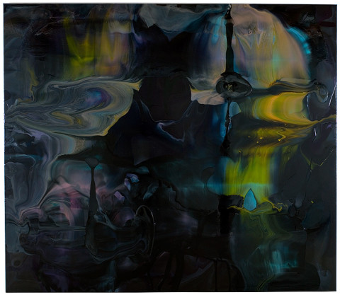 Dale Frank 1. Overwhelmed by the thoughts and the promiscuous silence outsourced by the companionship of the incessant hum, 2008; varnish on canvas; 260 x 300 cm; enquire