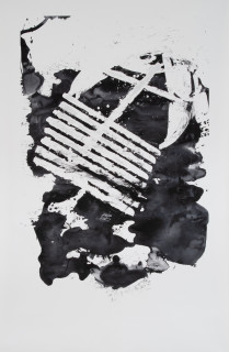 Julie Rrap Escape Artist: Ink Raft (drawing), 2009; ink and wax on canvas; 17.5 x 112 cm; enquire