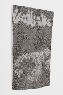 Yalmakany Marawili The forest by moonlight, 2025; 2235-25; earth pigments on stringybark; 95 x 60 cm; enquire