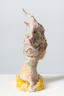 Linda Marrinon Woman with silver necklace, 2025; tinted and painted plaster with muslin; 46 x 33 x 16 cm; enquire