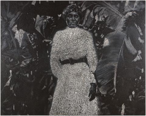 Daniel Boyd Untitled (SL), 2014; oil and archival glue on polyester; 183.5 x 228.5 cm; enquire