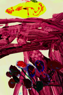 Tom Polo soft searching, secret grapes (detail), 2026; acrylic paint and Flashe on polycotton; 182 x 138 cm; enquire