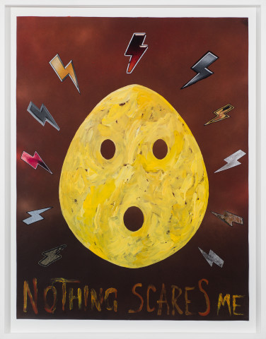 Nell NOTHING SCARES ME, 2018; acrylic paint and mixed media on canvas; 97.4 x 76.4 cm; enquire