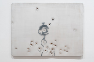 Marley Dawson Landscape/Constellation - Bethanga/Glances, 2025; decommissioned aluminium road sign; 60 x 80 cm; enquire