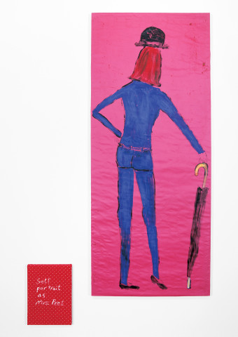 Jenny Watson Mrs Peel, 2004; 2 panels: acrylic on Indian cotton, acrylic on Indian organza; 2 panels: 190 x 80cm, 40 x 30.5cm; enquire