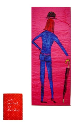 Jenny Watson Mrs Peel, 2004; 2 panels: acrylic on Indian cotton, acrylic on Indian organza; 2 panels: 190 x 80cm, 40 x 30.5cm; enquire