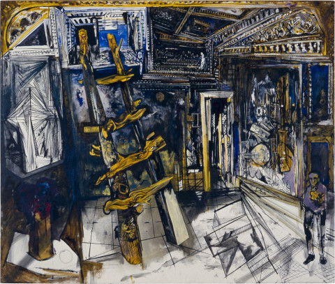 Victor Rubin Titan's Retreat with Attendant and Still Life, 1987; oil on canvas; 168 x 198 cm; enquire