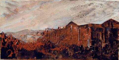 Mandy Martin El lncendio, 2002; pigment, ochre, hematite, mica, wax medium & acrylic binder on paper; 30 x 61 cm; enquire