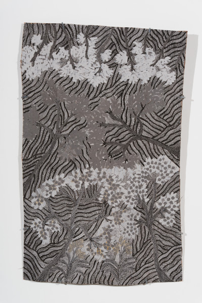 Yalmakany Marawili The forest by moonlight, 2025; 2235-25; earth pigments on stringybark; 95 x 60 cm; enquire