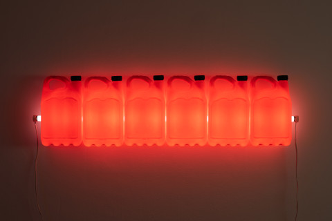 Bill Culbert Strait (Red), 2015; fluorescent light, plastic bottles; 32 x 120 x 12 cm; enquire