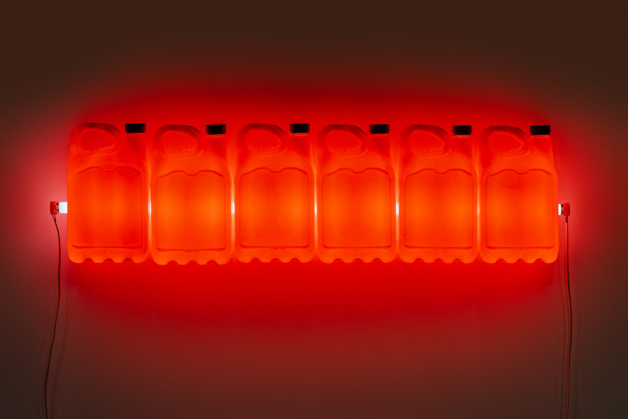 Bill Culbert Strait (Red), 2015; fluorescent light, plastic bottles; 32 x 120 x 12 cm; Enquire