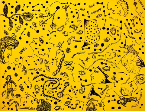 Yayoi Kusama girls LOVE FOREVER-INFINITY, 2003; ink, acrylic on canvas; 91 x 117 cm; enquire