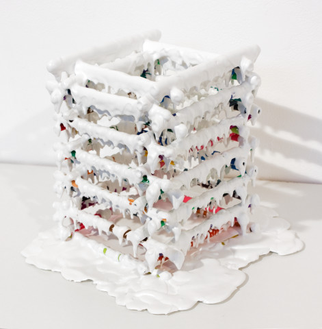 Teppei Kaneuji White Discharge (Pens #2), 2011; found objects, resin, glue; 20 x 20 x 20 cm; enquire