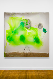 installation view; Dale Frank The men he befriended he always drugged three times, to get them home, to have sex with them, and to kill them, always the way he wanted, 2026; colour powder pigments in Epoxyglass, Epoxyglass, on perspex; 200 x 200 cm; enquire
