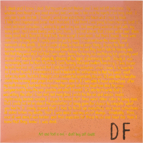 Dale Frank don’t buy self doubt—my death, 2000; acrylic and assorted male mosquitoes on linen; 200 x 200 cm; enquire