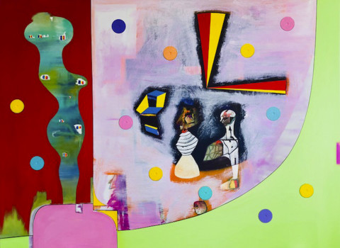 Gareth Sansom The Rapture, 2018; oil, enamel and metal cutting discs on linen; 183 x 244 cm; enquire