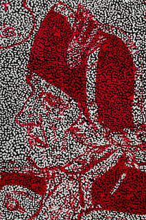 Daniel Boyd Untitled (ITYHTSTI) (detail), 2025; oil, acrylic and archival glue on canvas; diptych; 80 x 100.5cm each; enquire