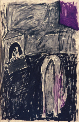 Jenny Watson The Horse Room, 1985; acrylic and gouache on brown paper; approx. 76.2 x 55.9 cm; enquire