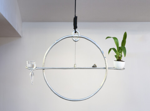 Caroline Rothwell Equilibrium, 2017; Britannia metal, orchid, glass, water, rope; 47 x 65 x 65 cm; Enquire