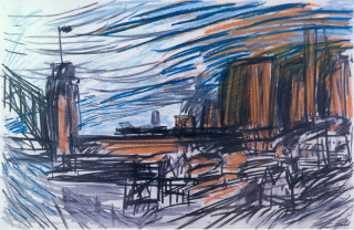 Kevin Connor Study, Electric Train on Bridge, 1984; work on paper; 56 x 82 cm; enquire